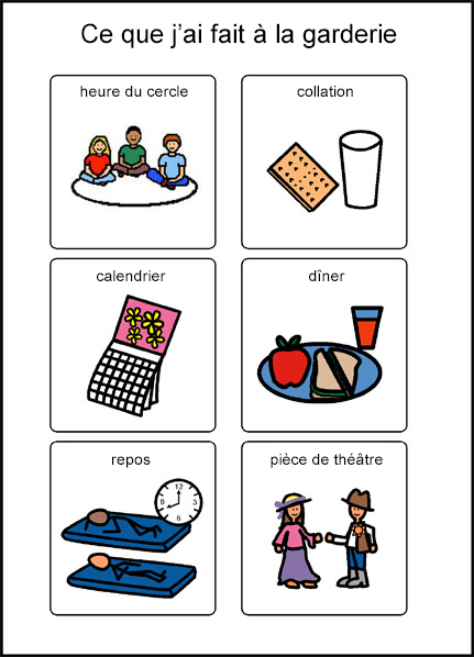 What I did at daycare symbols: circle time, snack time, calendar, lunch time, quiet time, dramatic play