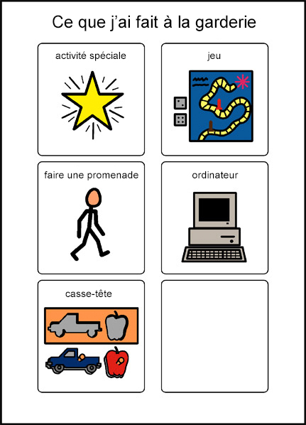 What I did at daycare symbols: special activity, game, go for a walk, computer, puzzle